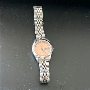 Waltham stainless steel silver watch pink case ladies